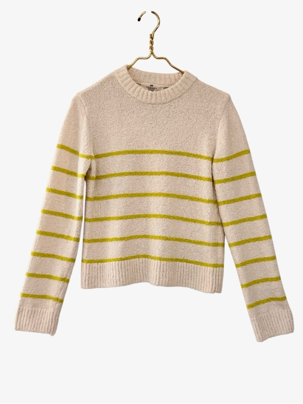 H&M Striped Slub Knit Sweater Cream Green Youth 16/18 NWT - Picture 1 of 7